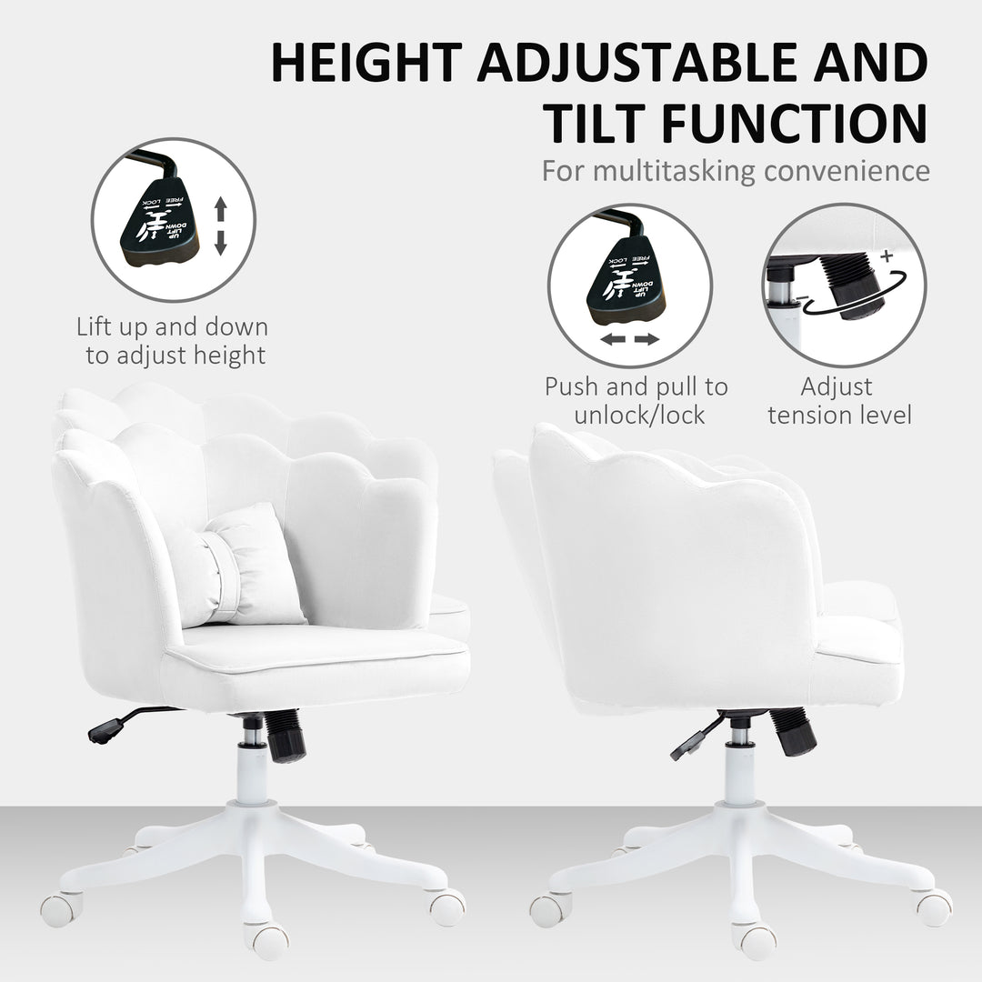 Velvet-Feel Petal Back Office Chair - White