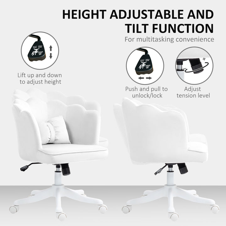 Velvet-Feel Petal Back Office Chair - White