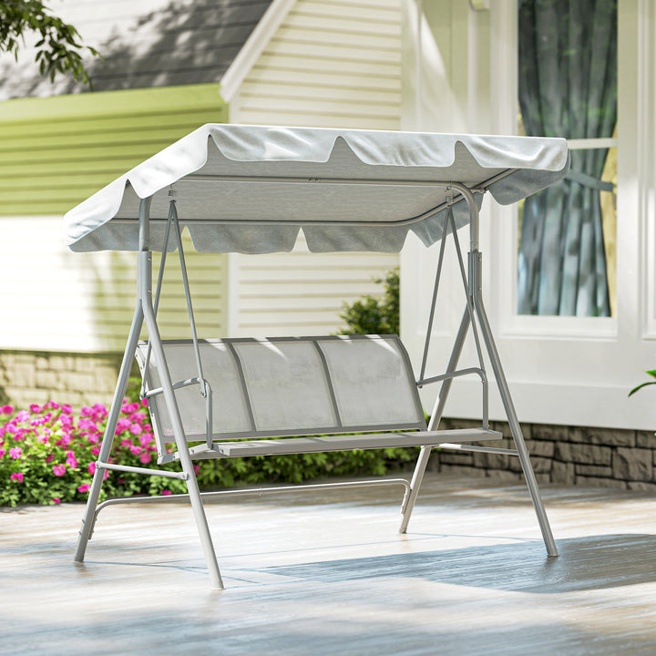 MCL Metal Garden Swing Chair, 3-Seater Swing Seat, Patio Hammock Bench Canopy Lounger, Light Grey