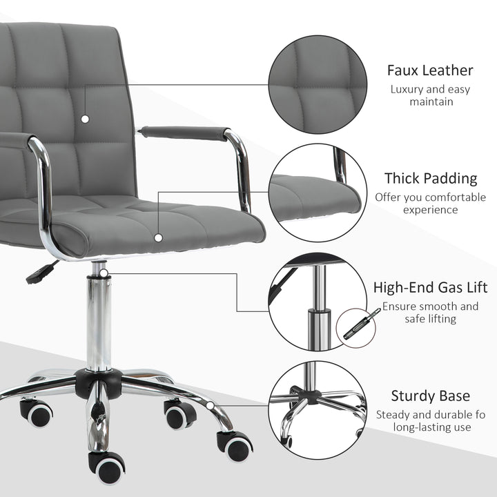 PU Leather Home Office Desk Chair, Computer Chair with Mid Back, Arm, Swivel Wheels, Adjustable Height, Grey