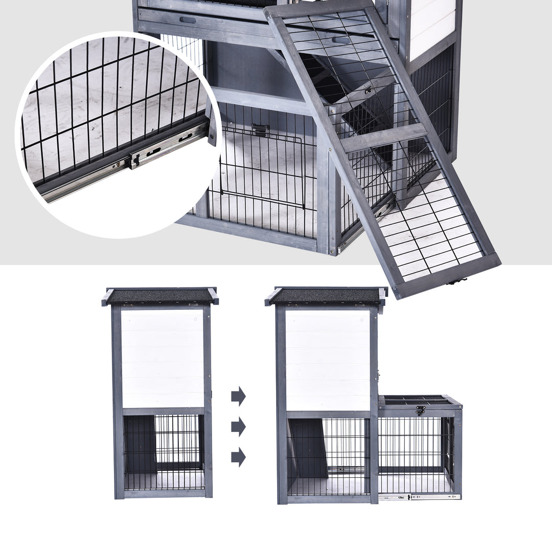 Rabbits 2-Tier Fur Wood Outdoor Hutch Guinea Pigs Hutches Grey