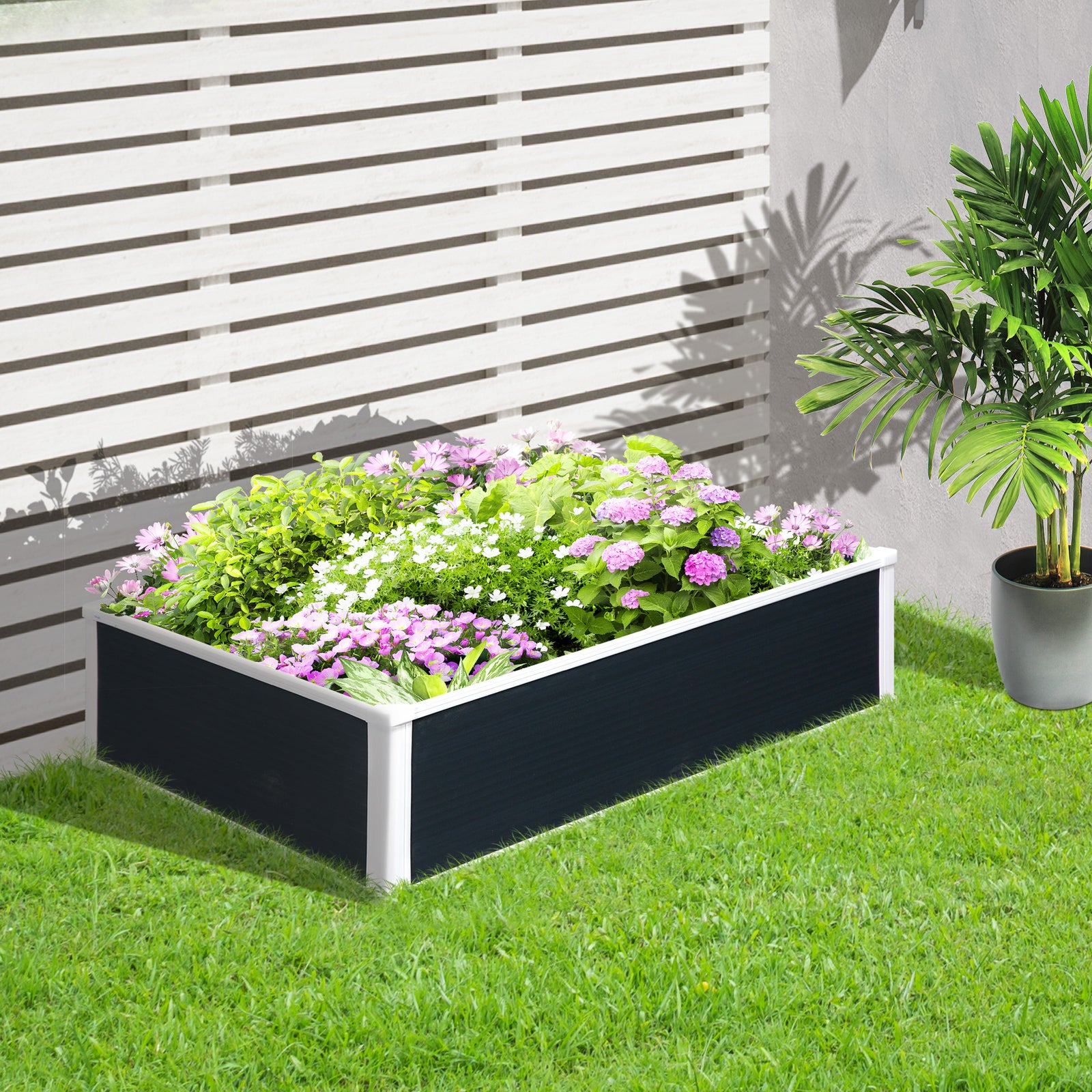 302L Raised Garden Bed, Weather-resistant PP Planter Box Containers for Outdoor Patio Plant Flower Vegetable, 120 x 90 x 30 cm
