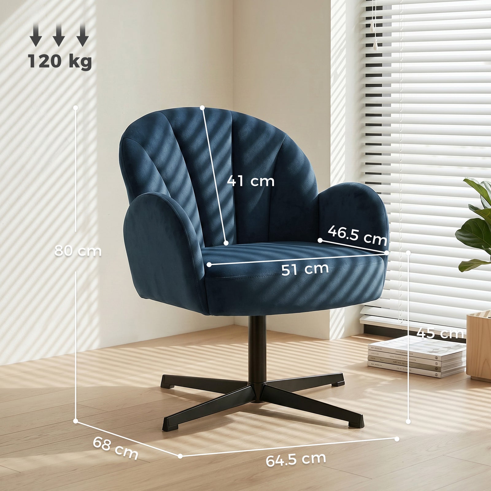 Swivel Accent Chair, Shell-Shaped Armchair with Spring Cushion, Metal 
