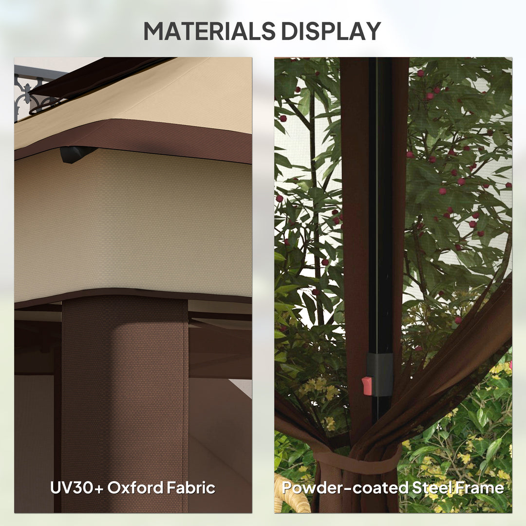 3 x 3(m) Pop Up Gazebo, Height Adjustable Instant Event Shelter with Netting and Carrying Bag, Beige
