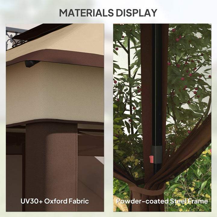 3 x 3(m) Pop Up Gazebo, Height Adjustable Instant Event Shelter with Netting and Carrying Bag, Beige