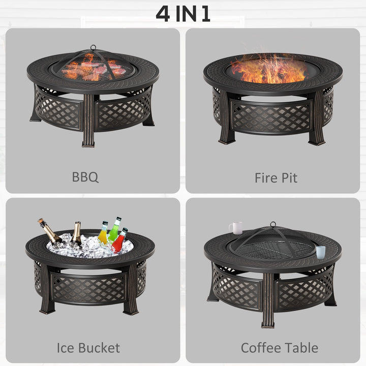 Outdoor Fire Pit, Firepit with Grill Net, Mesh Lid, Poker, for Camping