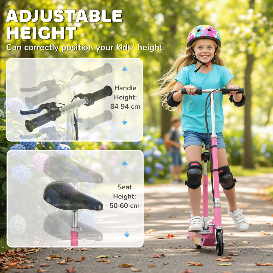 MCL Foldable Powered Scooter with Adjustable Seat, Brake, Pink