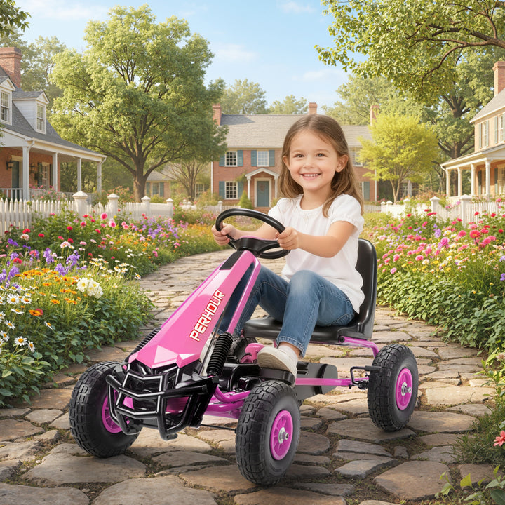 Kids Pedal Go Kart with Adjustable Seat, EVA Tyres, Manual Clutch, Brake, Go Kart for Kids 3-8 Years