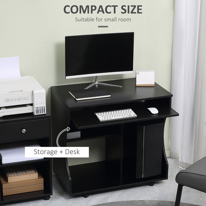 Multi-Storage Compact Work Desk, with Wheels - Black