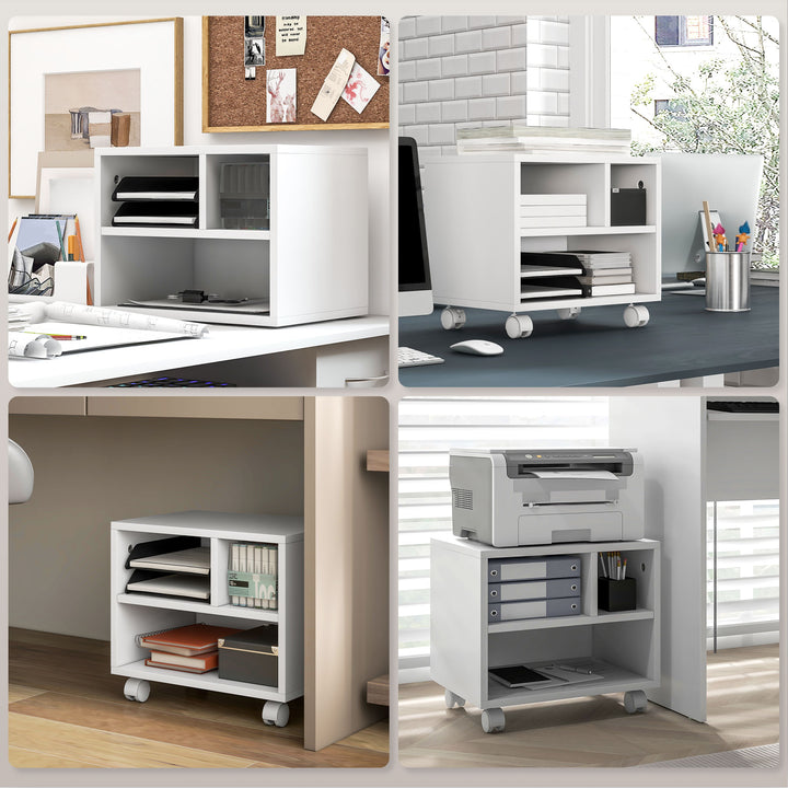 Three-Compartment Printer Cabinet, with Wheels - White
