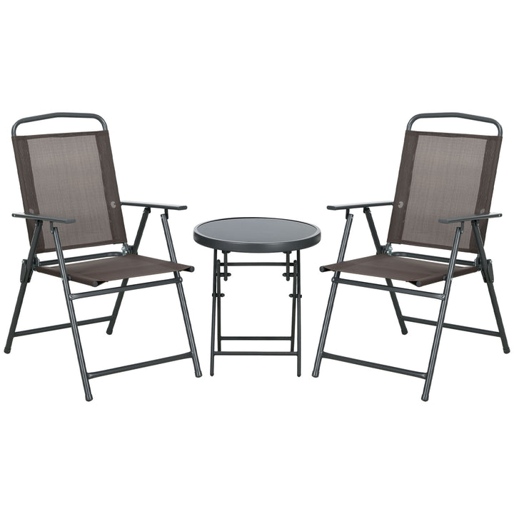 Outsunny Three-Piece Garden Seat Set, with Glass-Top Table - Brown