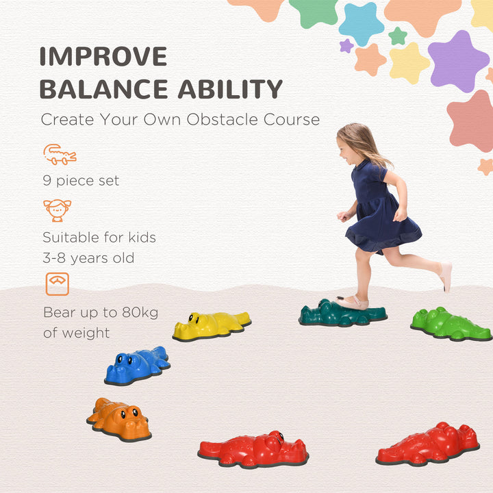 ZONEKIZ 9PCs Kids Stepping Stones, Crocodile Design with Anti-slip Edge Balance River Stones, Indoor Outdoor, Stackable | Aosom UK