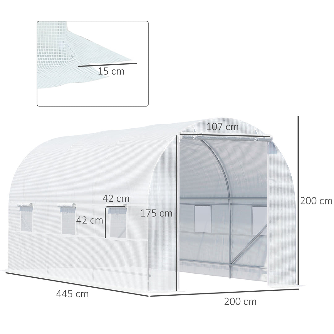 Outsunny 4.5 x 2 x 2 m Large Galvanised Steel Frame Outdoor Poly Tunnel Garden Walk-In Patio Greenhouse - White