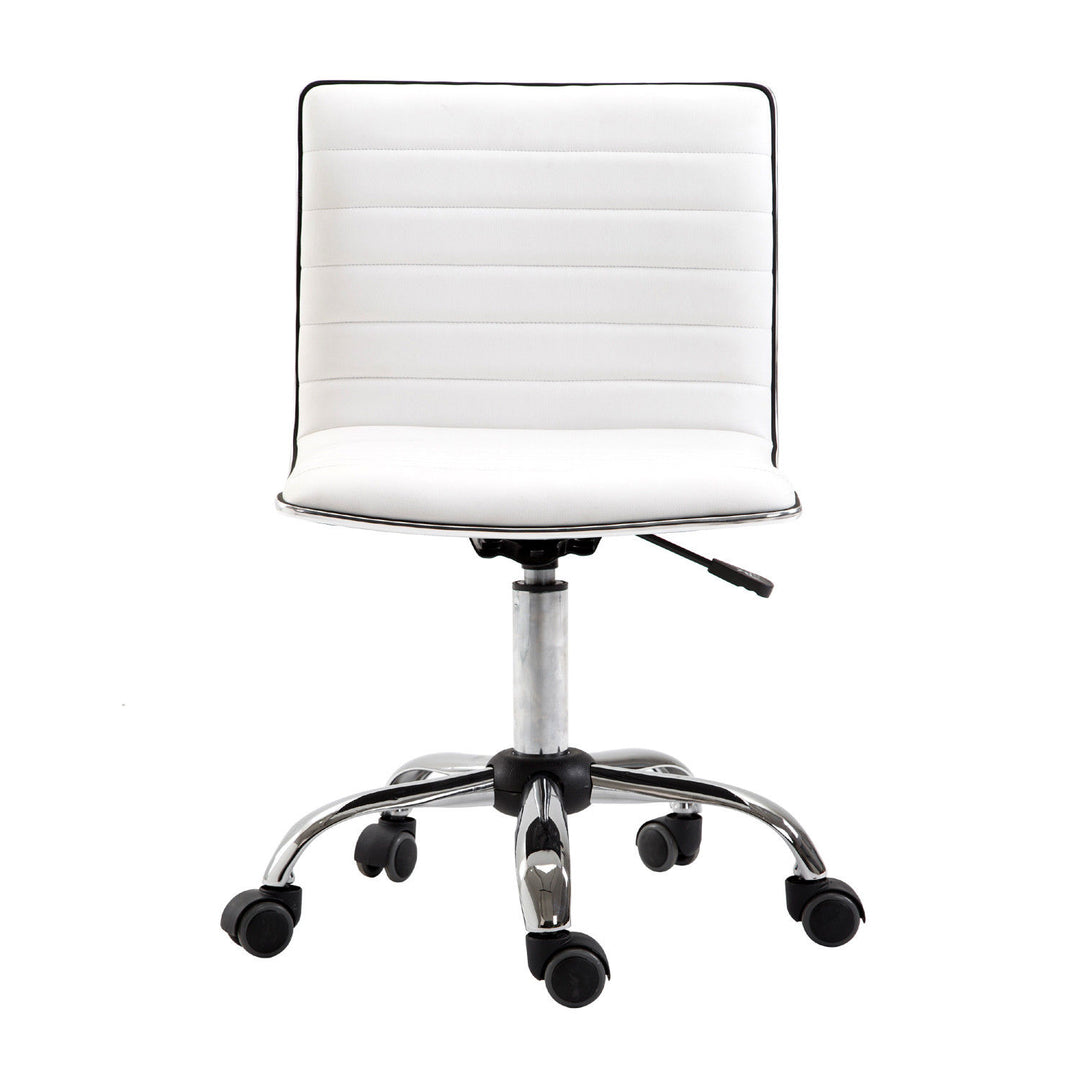 HOMCOM Adjustable Swivel Office Chair with Armless Mid-Back in PU Leather and Chrome Base - White | Aosom UK