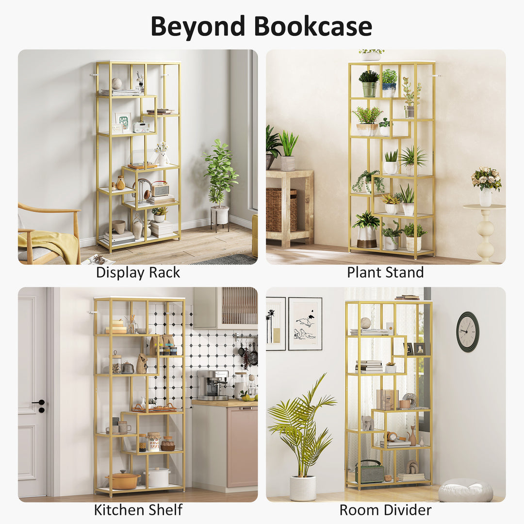 MCL Seven-Tier Geometric Bookcase - White/Gold Tone