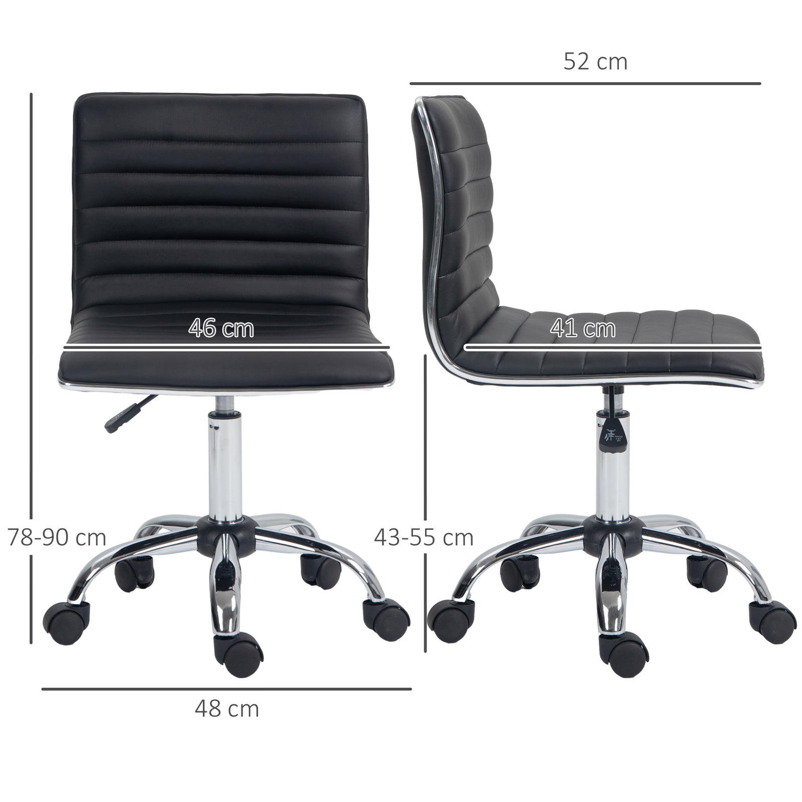 Armless Task Desk Chair, Swivel Office Chair with Faux Leather, Adjust