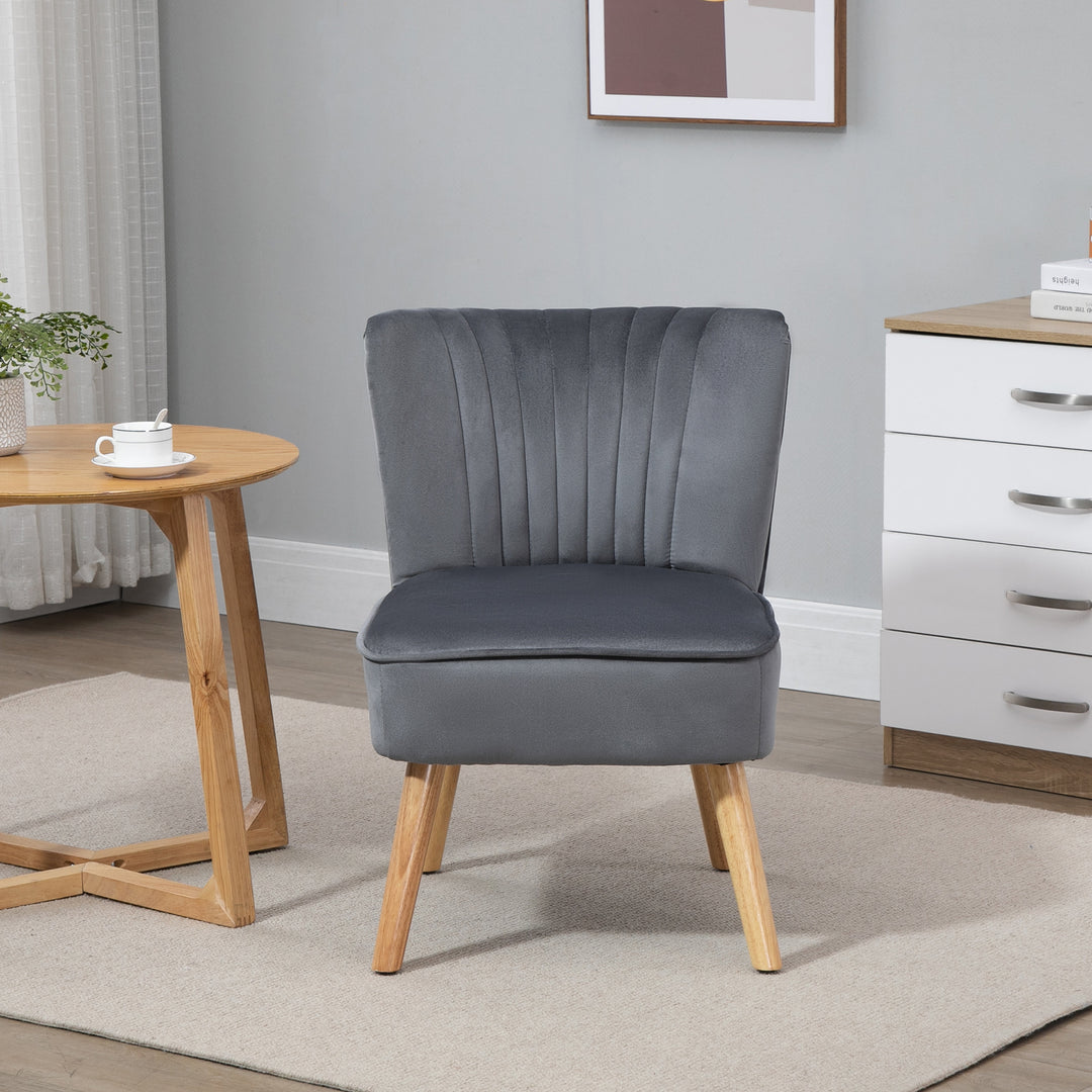 HOMCOM Velvet Armchair Duo: Tub-Style Accent Chairs with Padded Seat & Curved Back, Wooden Legs, Home Furniture, Grey