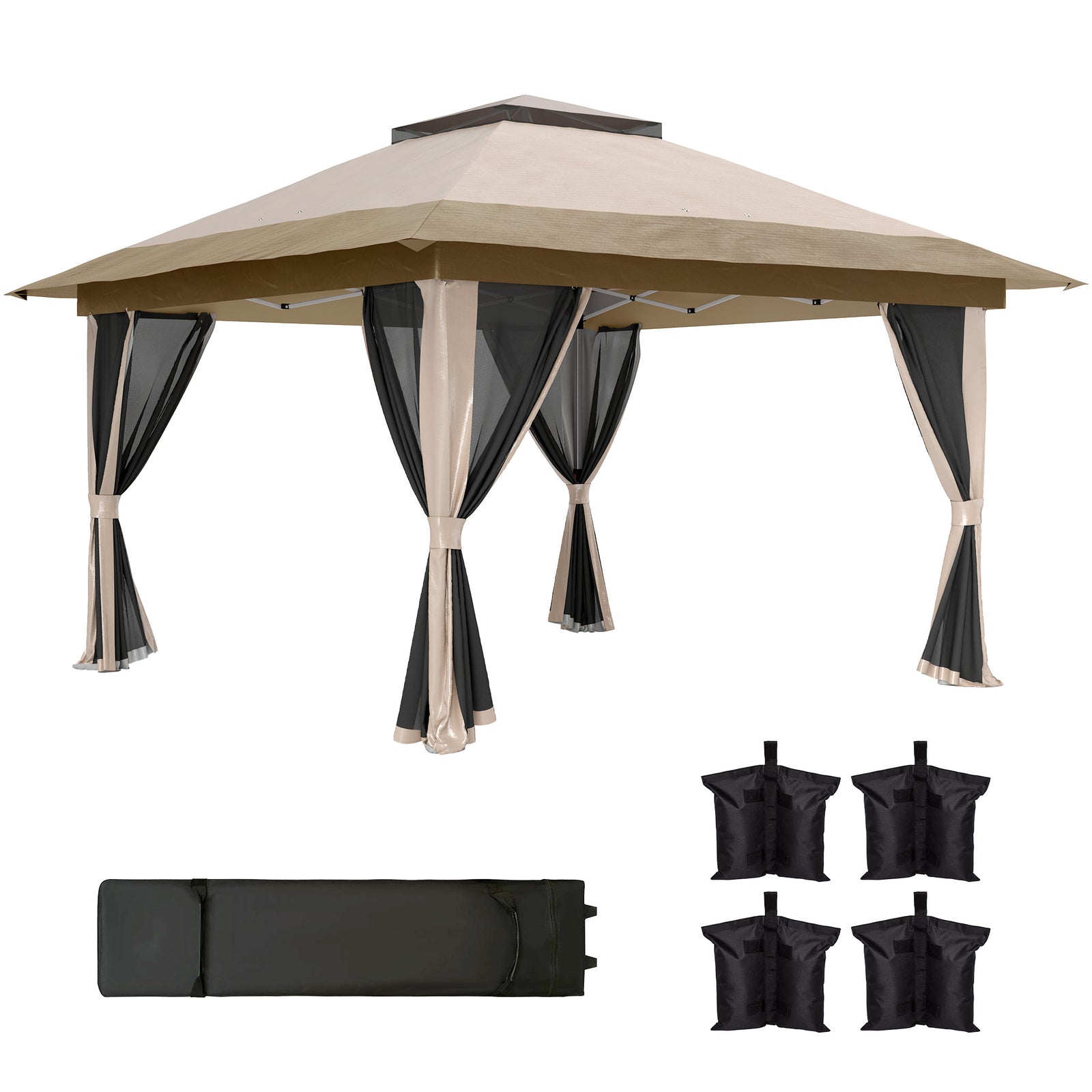 3.6 x 3.6m Pop-Up Gazebo, with Accessories - Beige