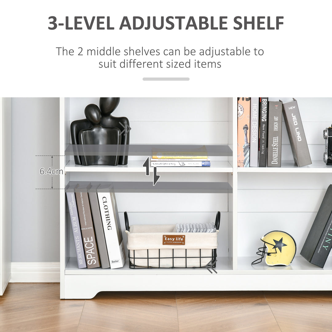 Wooden Cube Bookcase, 2 Tier Open Storage Shelving Unit with 4 Compartments, Freestanding Display Bookshelf for Home Office Living Room Furniture, 118 x 29 x 76cm, White