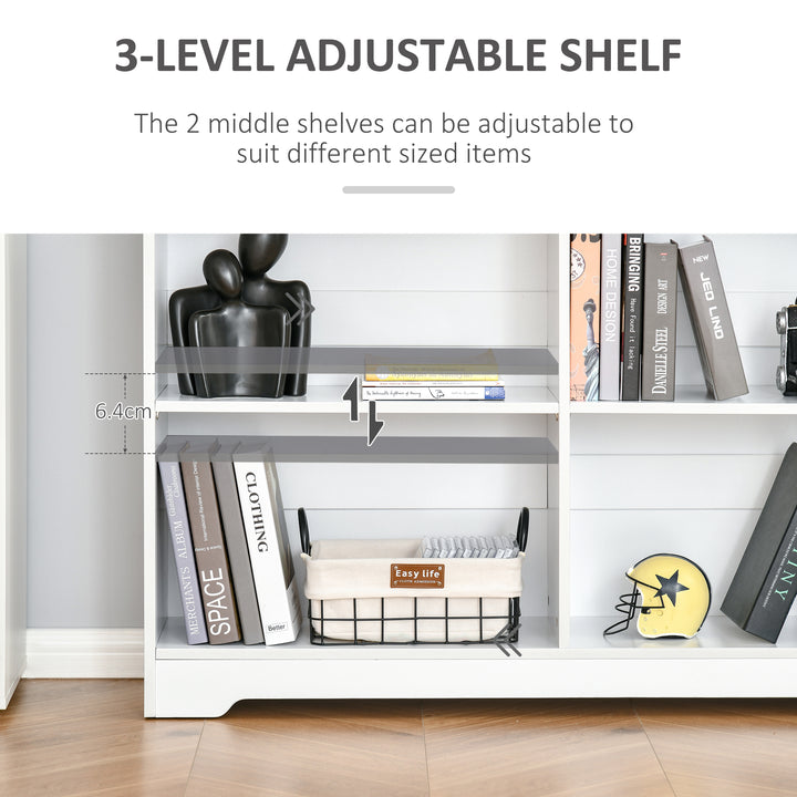Wooden Cube Bookcase, 2 Tier Open Storage Shelving Unit with 4 Compartments, Freestanding Display Bookshelf for Home Office Living Room Furniture, 118 x 29 x 76cm, White