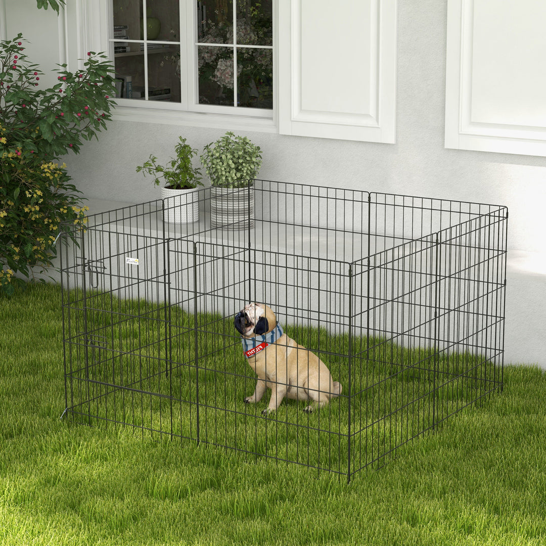 PawHut 8 Panel DIY Dog Pen with Door for Dogs, Small Animals, Indoor/Outdoor Use, 61cm High | Aosom UK