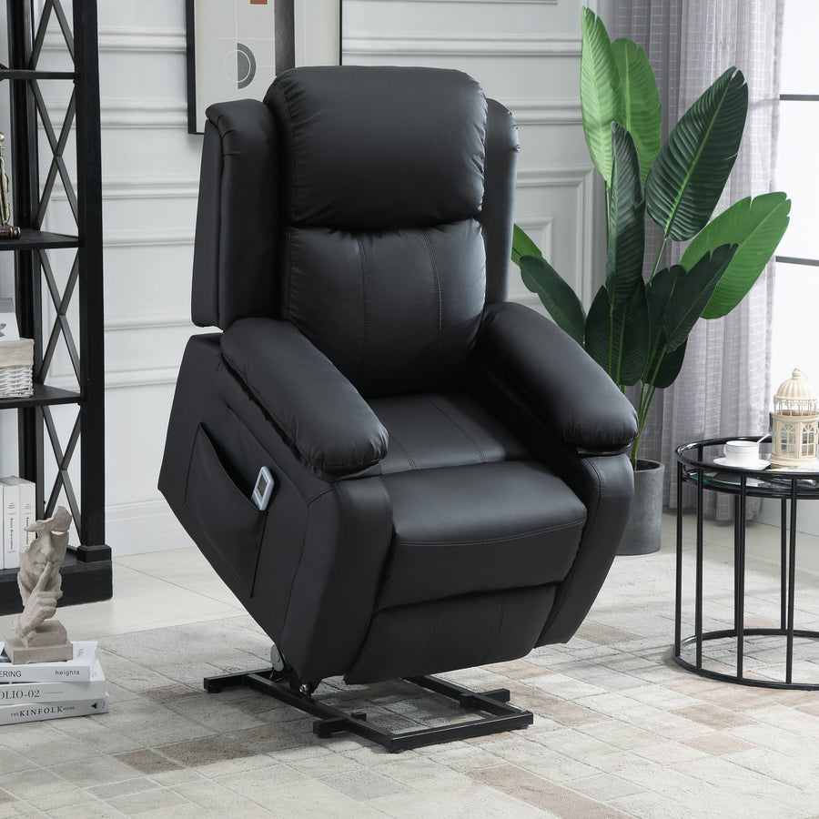 Riser and Recliner Chair with Massage, Power Lift Recliner Chair for Elderly with Remote Control, Extended Footrest, Dual Side Pockets, Overstuffed Electric Reclining Armchair, Black