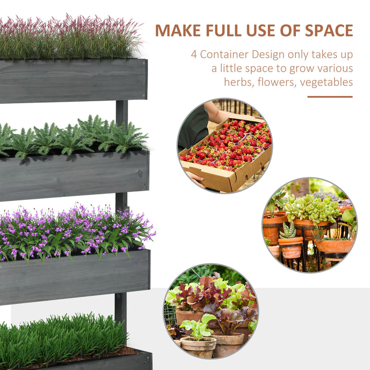 Four-Tier Basket Wooden Plant Stand - Grey
