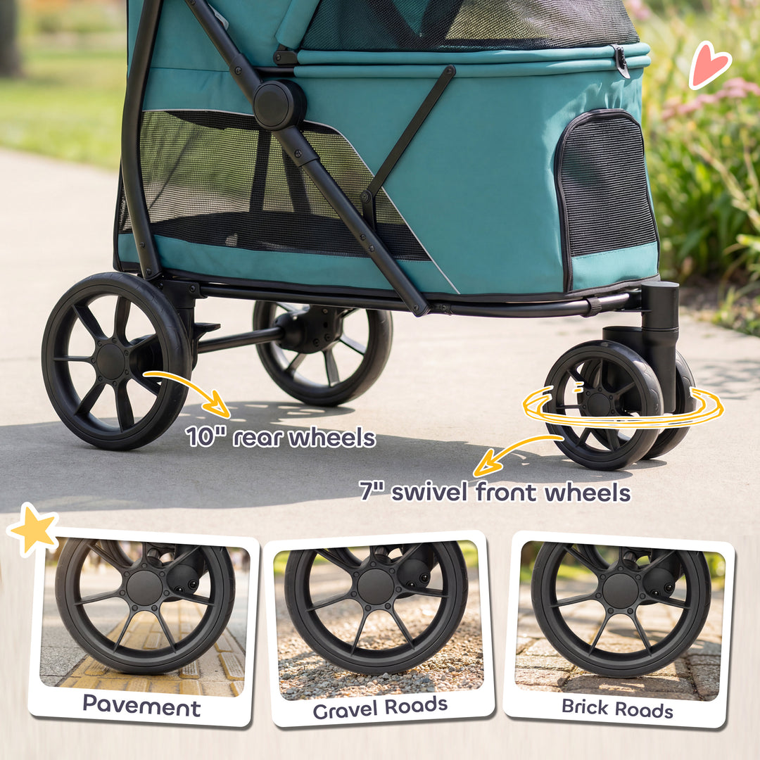 Dog Stroller, 3 Wheels Pet Stroller with Dual Entry, Easy One-Click Qu