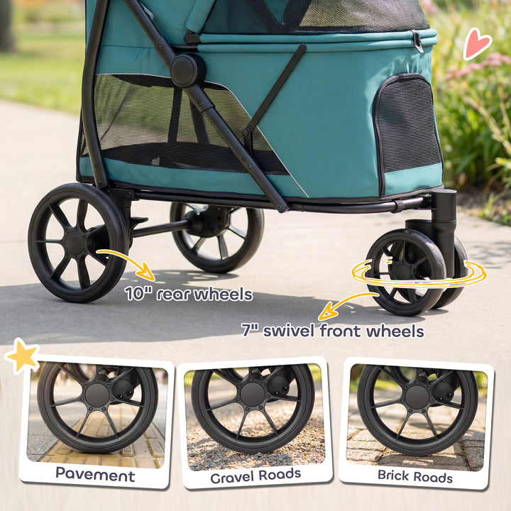 Dog Stroller, 3 Wheels Pet Stroller with Dual Entry, Easy One-Click Qu