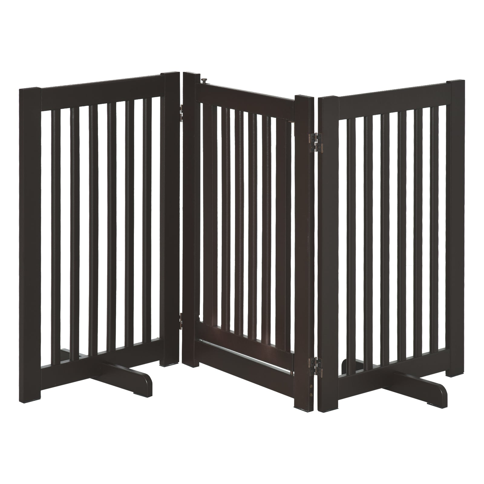Freestanding Dog Gate, Foldable Pet Fence, Indoor Barrier, Stair Gate with Support Feet, 155 x 76 cm, Brown