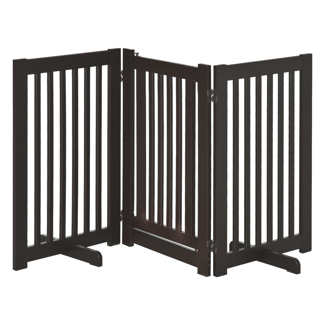 MCL Freestanding Dog Gate, Foldable Pet Fence, Indoor Barrier, Stair Gate with Support Feet, 155 x 76 cm, Brown