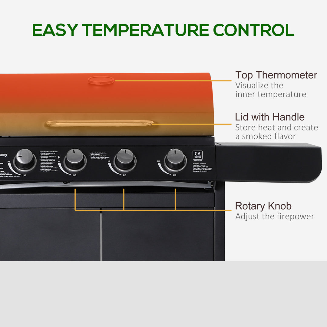 MCL 4+1 Burner Gas BBQ Grill, Outdoor Barbecue Trolley with Wheels, Warming Rack, Side Shelves, Cabinet, Thermometer for Garden, Party, Camping, 125 L x 51 W x 100 H cm, Black