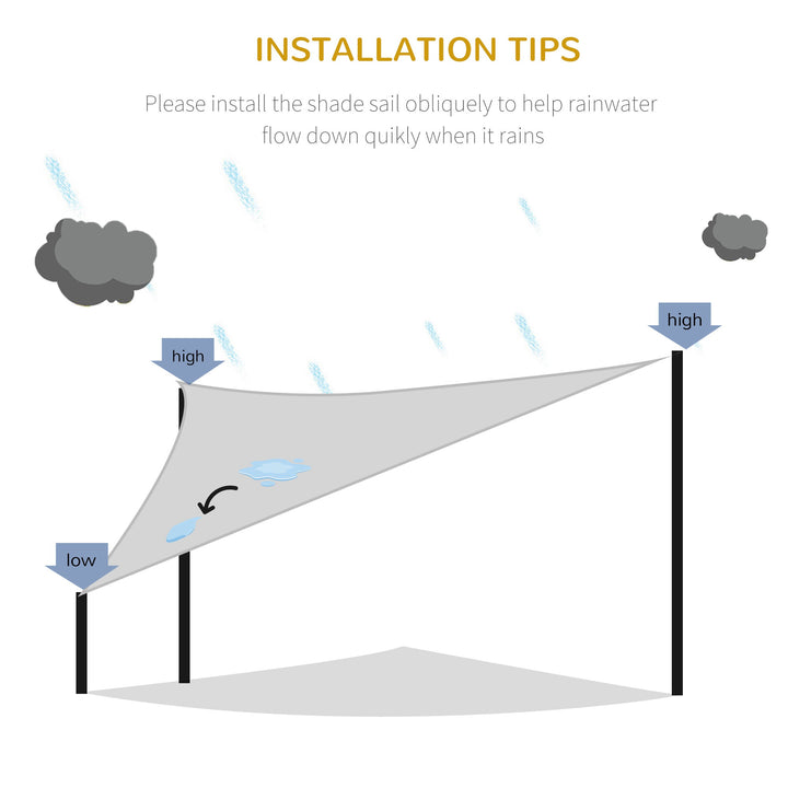 4x4x4m Triangle Sun Shade Sail, Outdoor UV Protection HDPE Canopy, Patio Deck Shelter with Steel Rings and Ropes, Grey