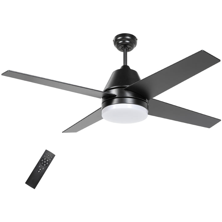 HOMCOM Ceiling Fan with LED Light, Flush Mount Ceiling Fan Lights with Reversible Blades, Remote, Black and Walnut Brown | Aosom UK