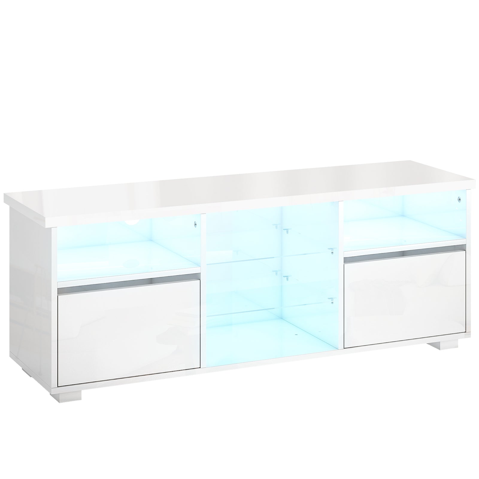TV Stand Cabinet with LED Lights - High Gloss White