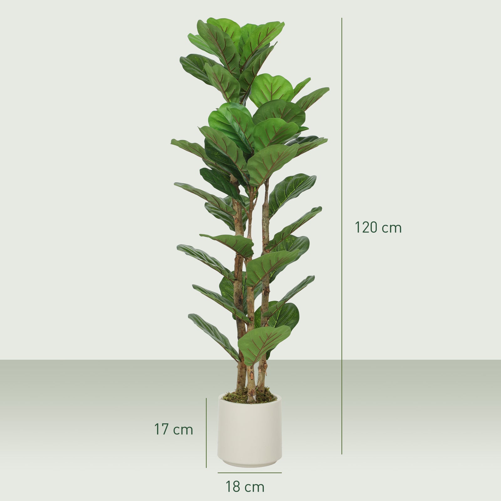 120cm Set of 2 Artificial Fiddle Leaf Fig Trees - Green