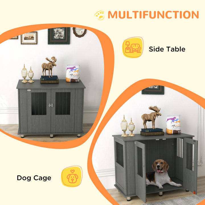 PawHut Indoor Dog Crate Furniture for Medium and Large Dogs, Magnetic Door, 100 x 55 x 80 cm, Grey | Aosom UK