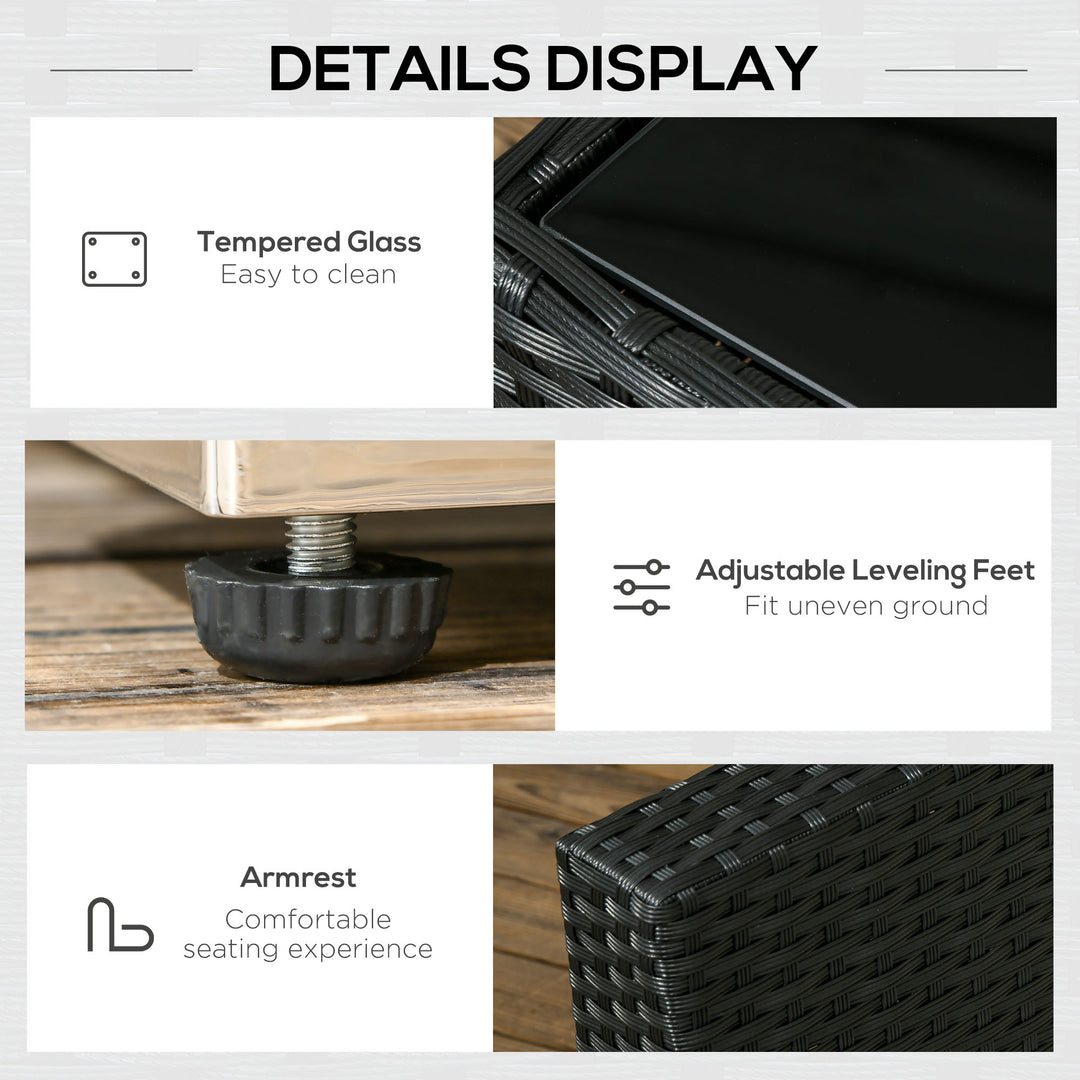 8 Pieces PE Rattan Corner Sofa Set, Outdoor Garden Furniture Set, Patio Wicker Sofa Seater w/ Cushion, Washable Cushion Cover & Tempered Glass Table, Black