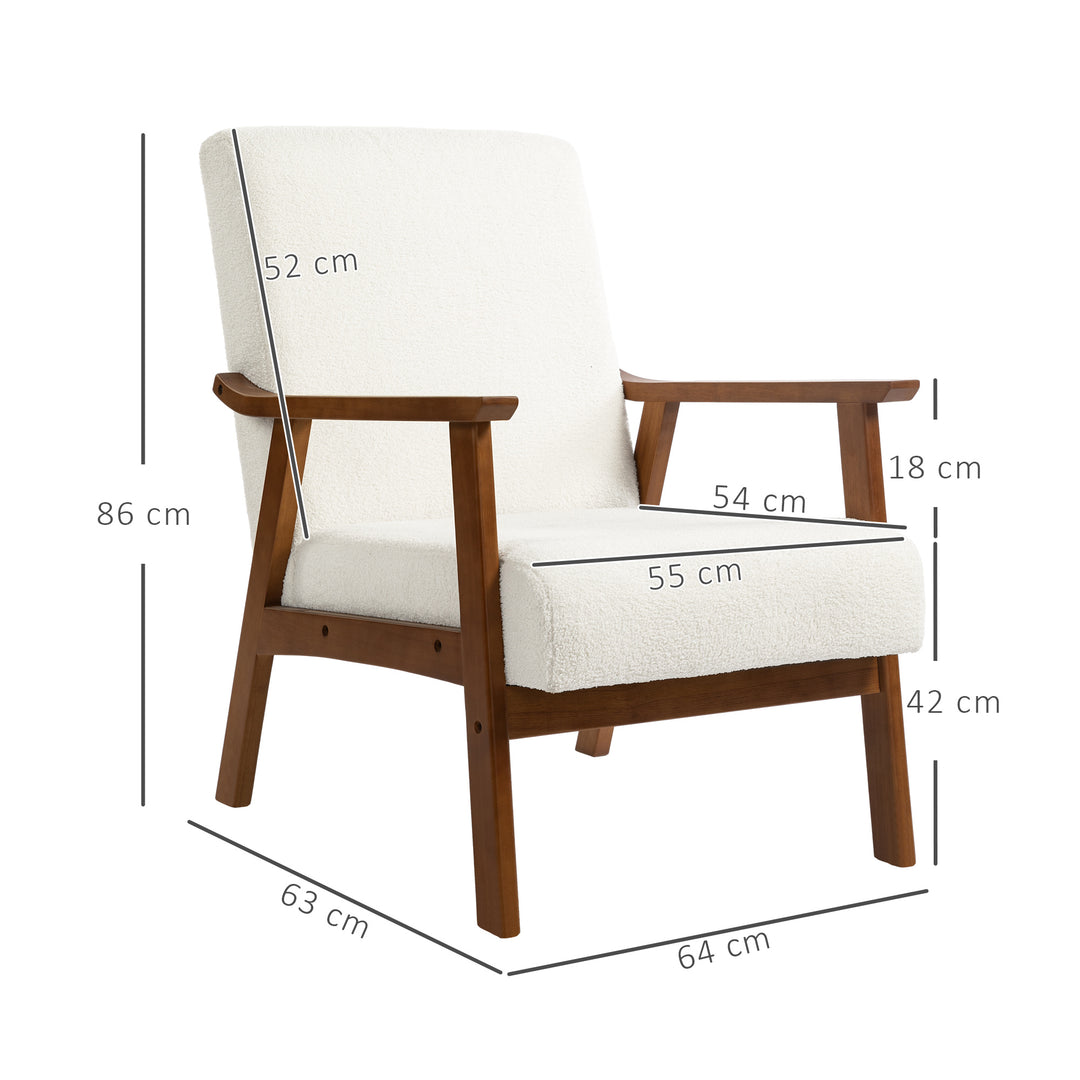 Boucle Seat Mid Century Accent Chair - White