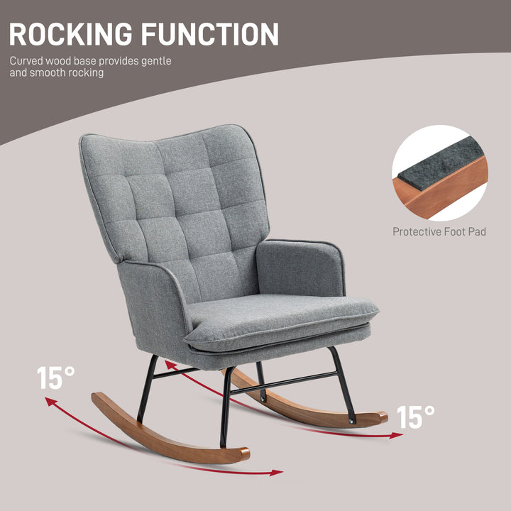 HOMCOM Linen-Look Rocking Chair and Ottoman Set - Grey