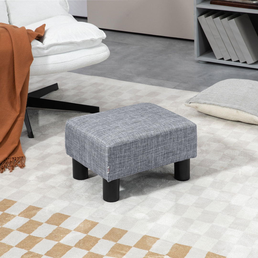 HOMCOM Linen Fabric Footstool Ottoman, Cube Design, with 4 Plastic Legs, Compact and Versatile, Grey | Aosom UK