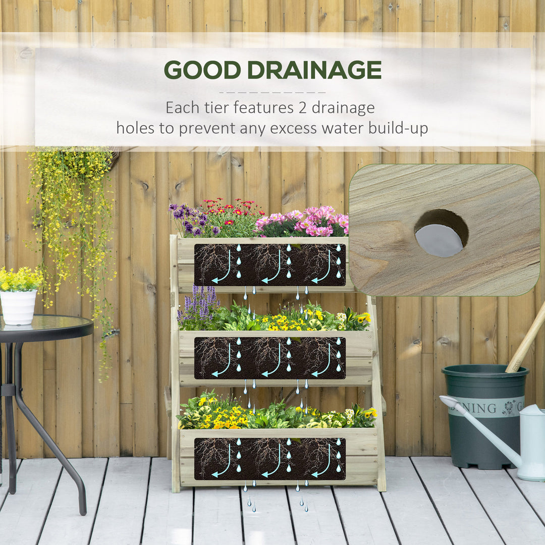 3 Tier Raised Garden Bed Wooden Elevated Planter Box Kit, 66L for Flower, Vegetable, Herb, 65x75x78cm, Green