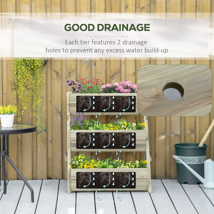 3 Tier Raised Garden Bed Wooden Elevated Planter Box Kit, 66L for Flower, Vegetable, Herb, 65x75x78cm, Green
