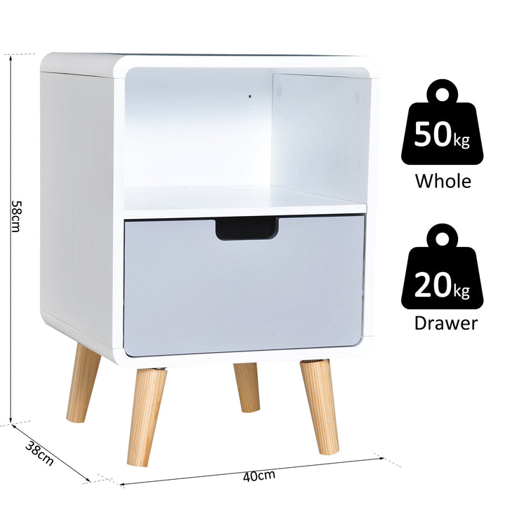 HOMCOM Bedside Cabinet in Scandinavian Design, Storage Nightstand with Drawer, White/Grey/Natural, 40Lx38Wx58H cm | Aosom UK