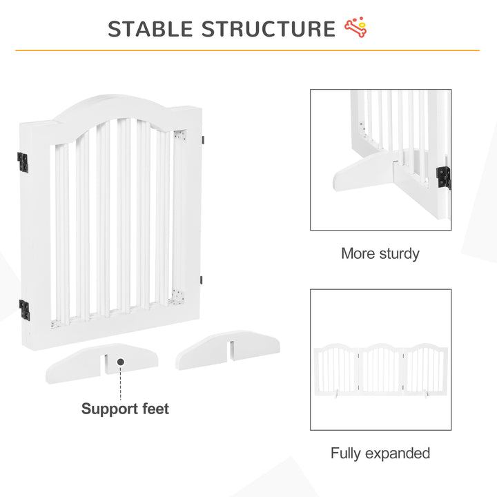 PawHut Dog Gate Wooden Foldable Small Sized Pet Gate Stepover Panel w/ Support Feet Freestanding Safety Barrier for House Doorway Stairs | Aosom UK