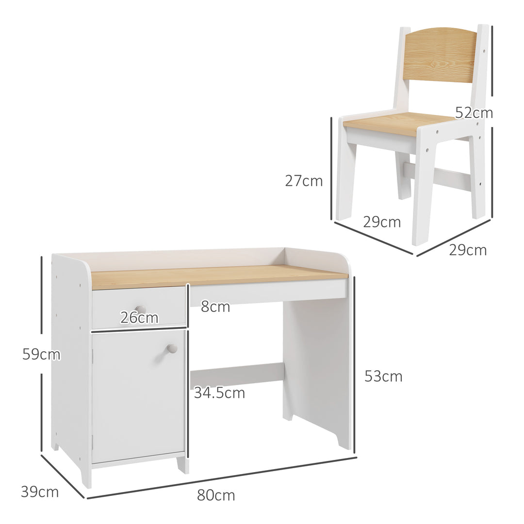 ZONEKIZ Kids Desk and Chair Set for 3-6 Years with Storage Drawer, Study Table and Chair for Children - White
