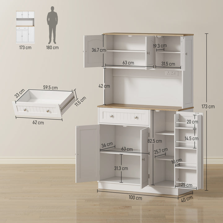 173 cm Tall Kitchen Cupboard with Charging Station, Pantry Storage Cab
