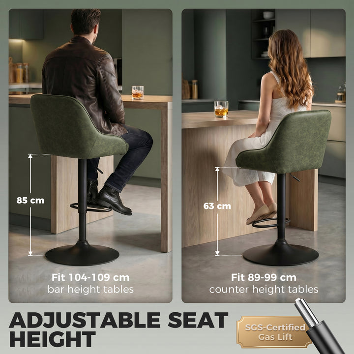 Bar Stools Adjustable Swivel Kitchen Chairs with Backrest Set of 2 for