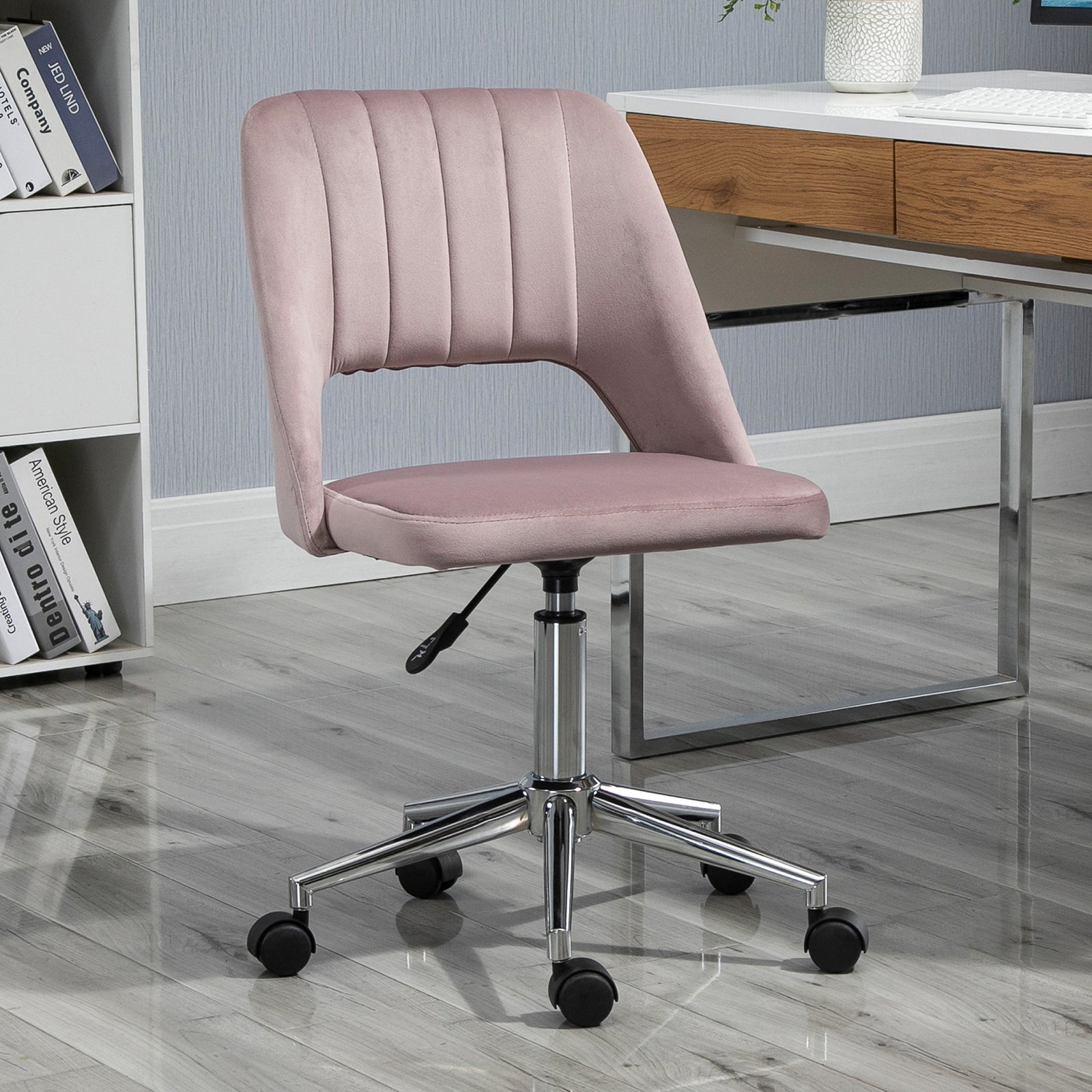 Armless Velvet-Feel Office Chair - Pink