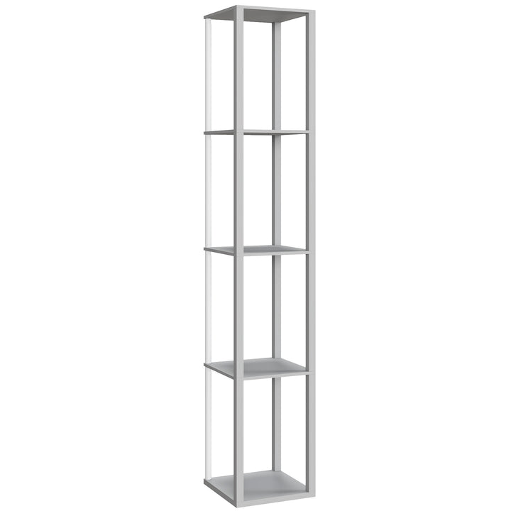 RGB LED Floor Lamp with Shelves, Modern Dimmable Standing Lamp with Remote Control, Adjustable Brightness & Speed for Living Room, Bedroom, Office, Grey